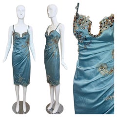 Julian Joyce von Mandalay Vintage: Blaues Y2K-Cocktailkleid mit Spitzenverzierungen