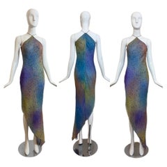 Carla Westcott 90's Vintage Silk Watercolor Splatter Long Maxi Dress Bias Cut