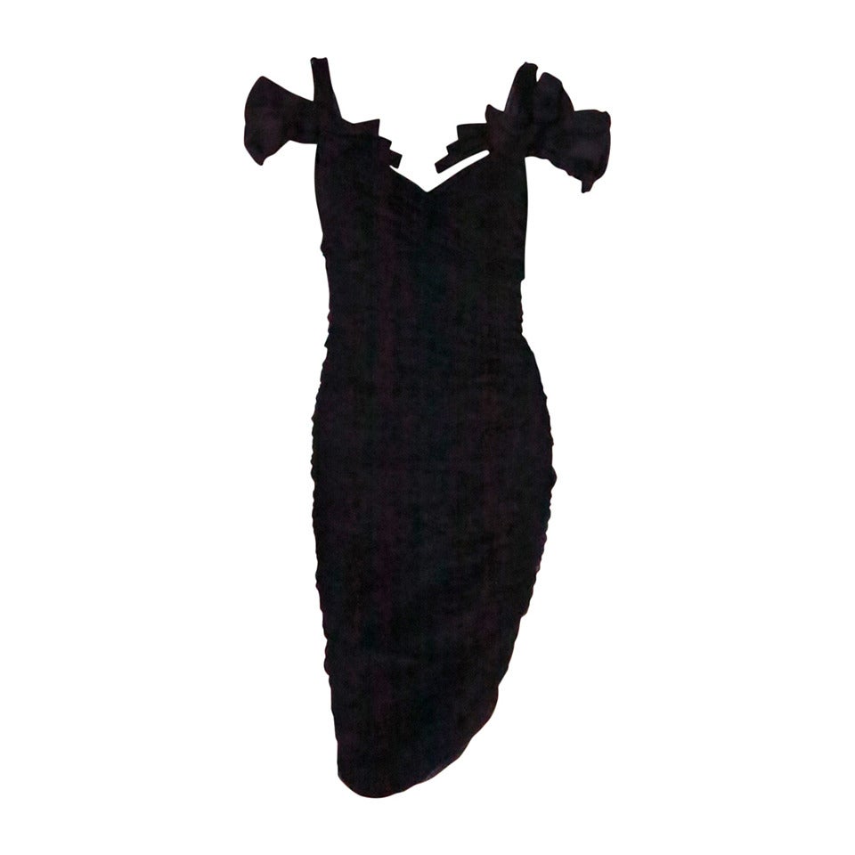 Louis Vuitton ruched black silk chiffon cocktail dress Marc Jacobs