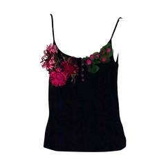 Dior boutique floral ribbon applique black sweater knit tank top