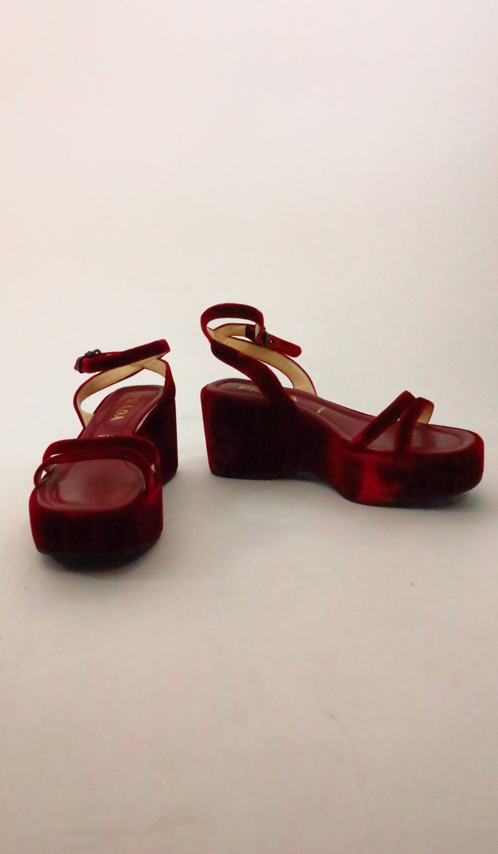 Prada red velvet platform sandals size 39 new and never worn...In excellent unworn condition...