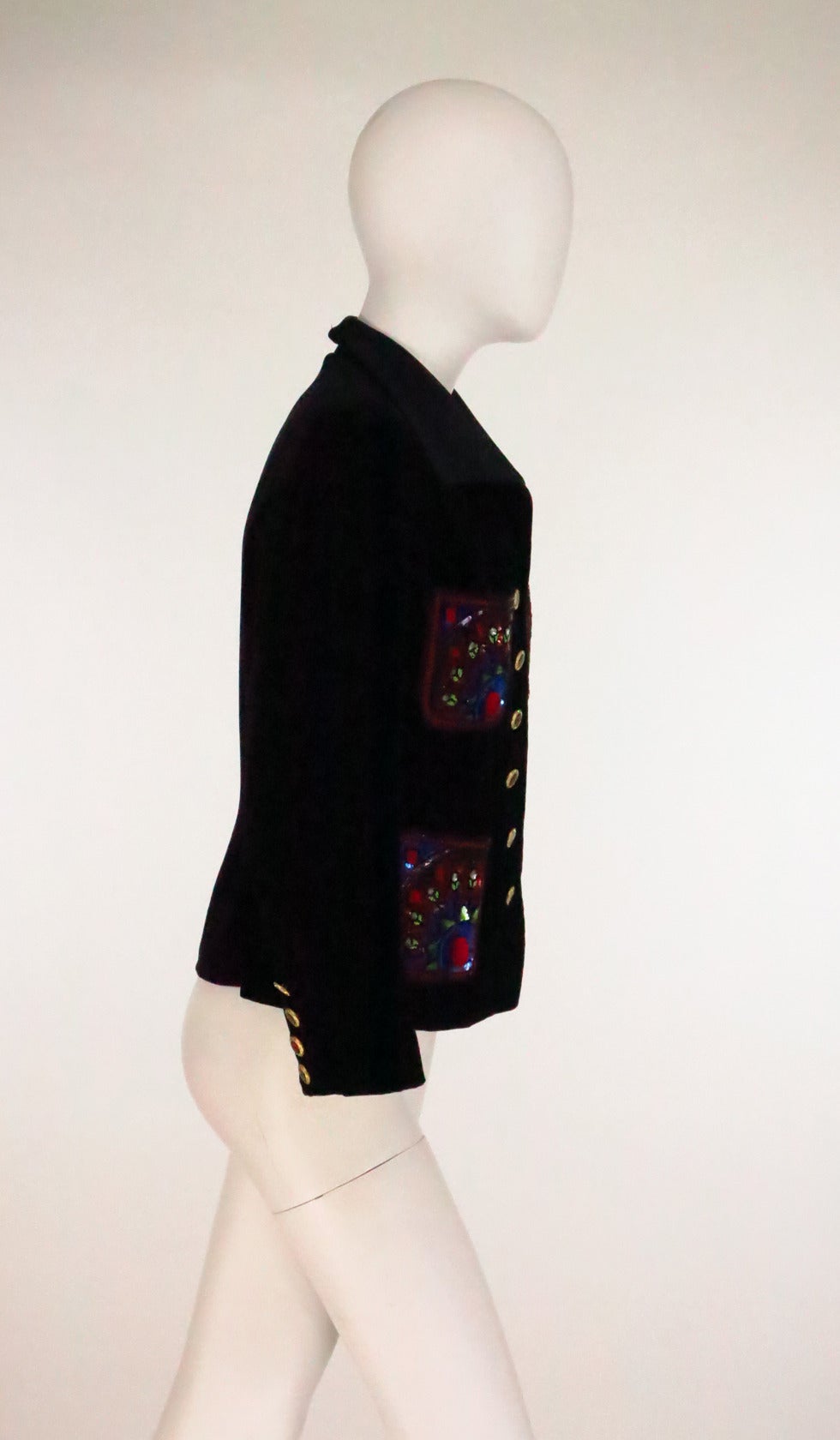Black 1990 Escada Couture jewel embroidered velvet evening jacket