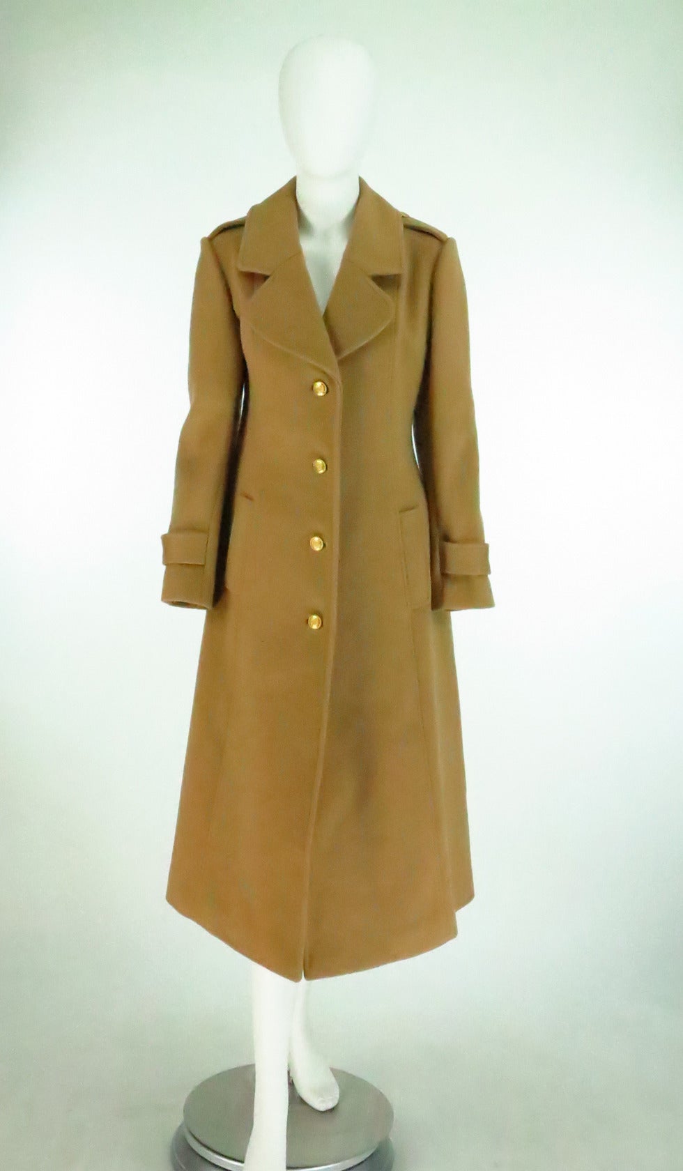 1960s Adolfo camel tan double face wool military style coat at 1stDibs