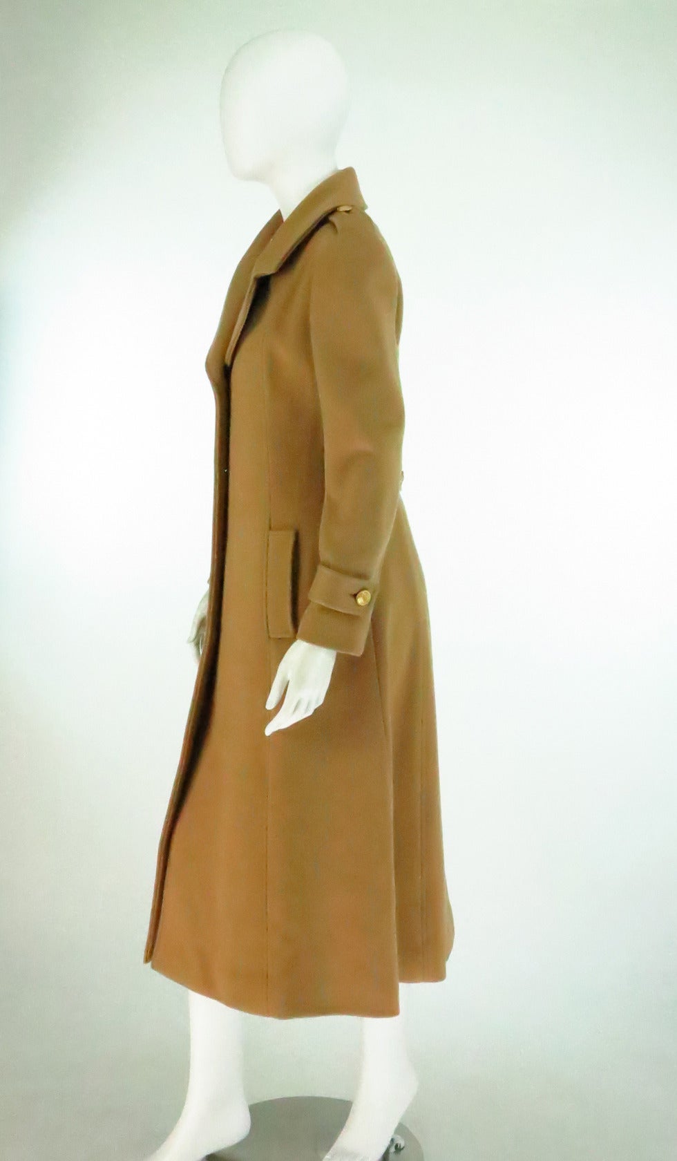 1960s Adolfo camel tan double face wool military style coat In Good Condition In West Palm Beach, FL