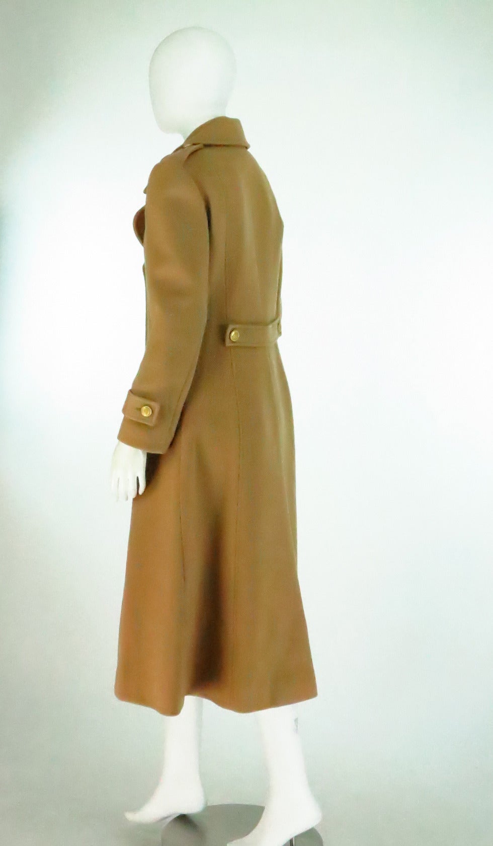 Women's 1960s Adolfo camel tan double face wool military style coat