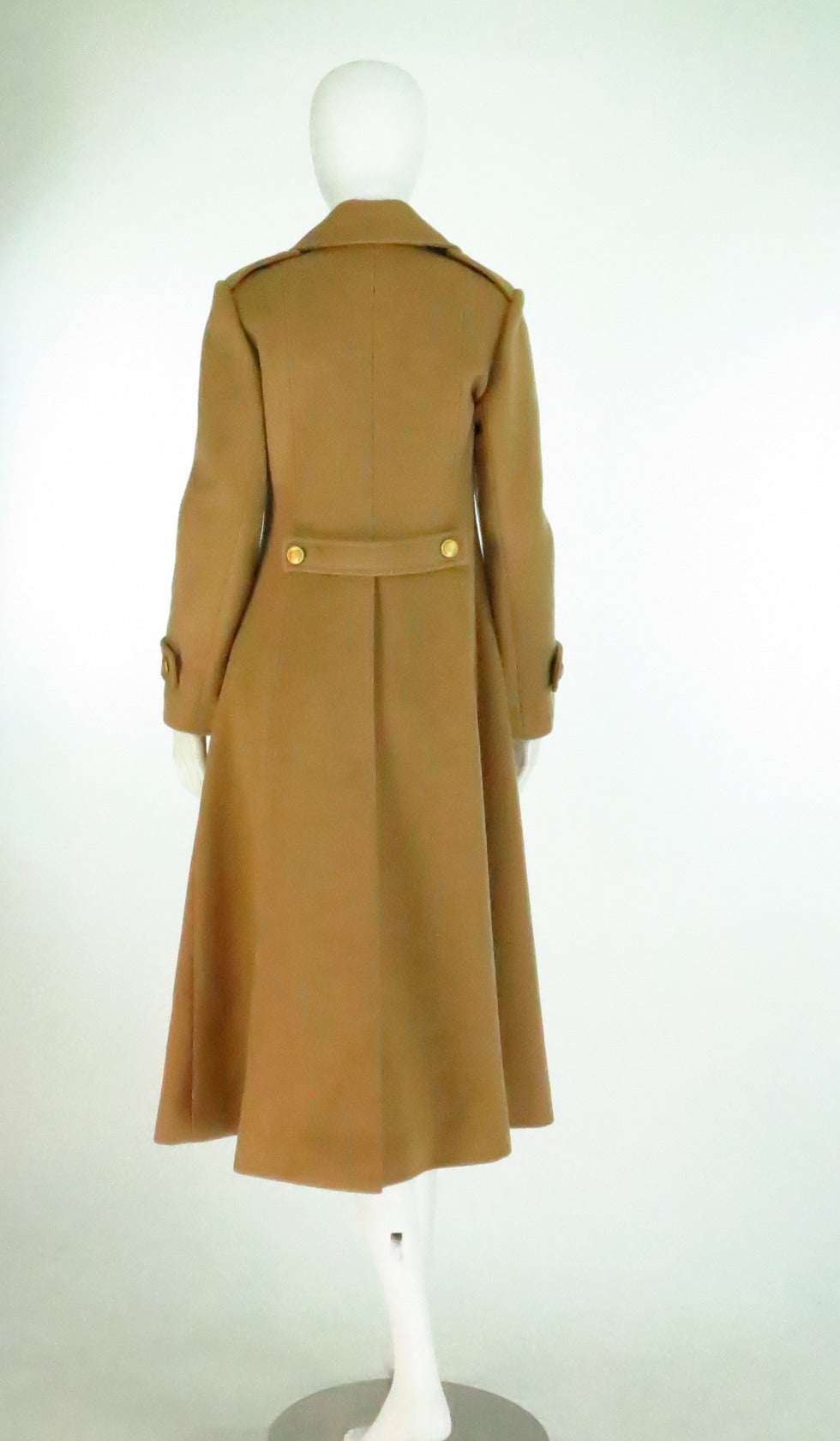 1960s Adolfo camel tan double face wool military style coat 1