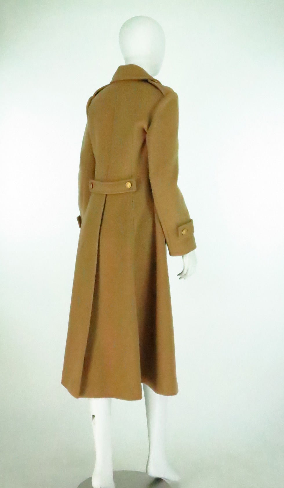 1960s Adolfo camel tan double face wool military style coat 2