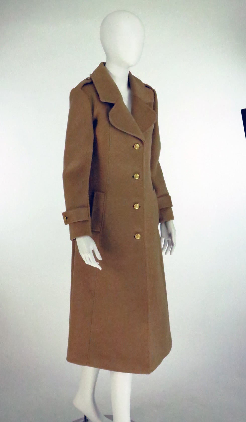 1960s Adolfo camel tan double face wool military style coat 4