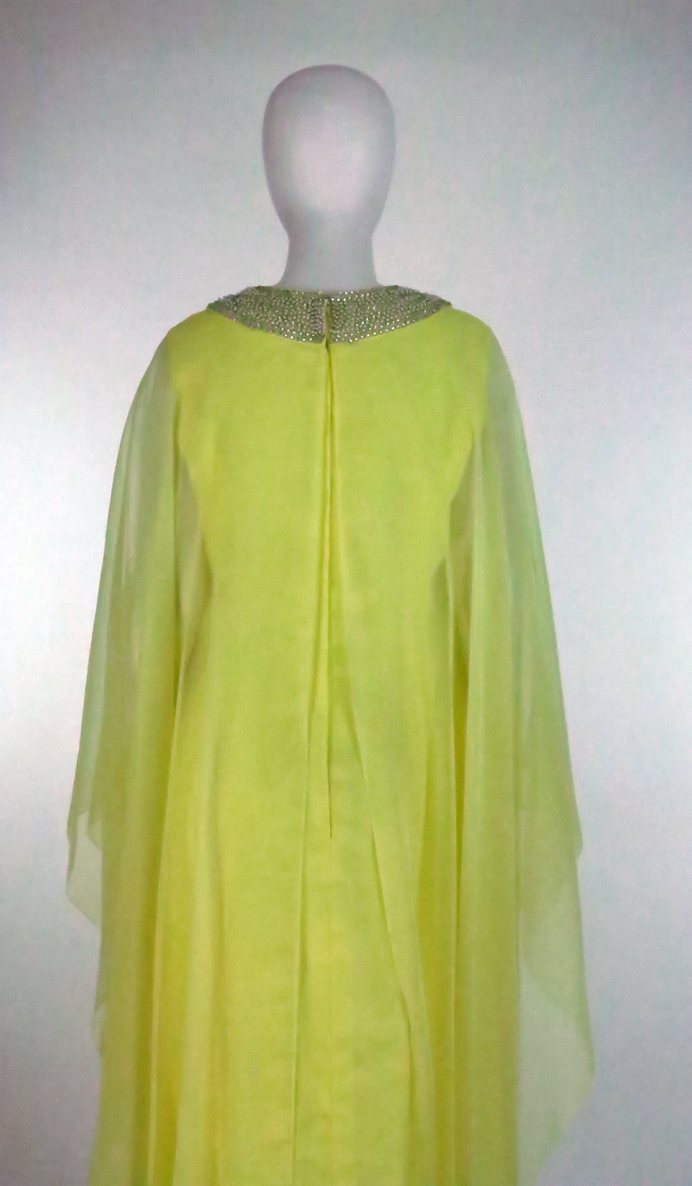 1960s Rose Taft for Couture fashions rhinestone chiffon evening caftan In New Condition In West Palm Beach, FL