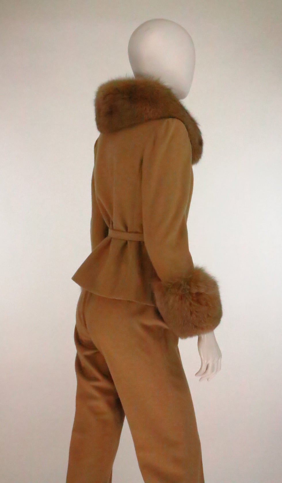 1960s Martha Palm Beach fur trimmed 100% camel hair trouser set In Excellent Condition In West Palm Beach, FL