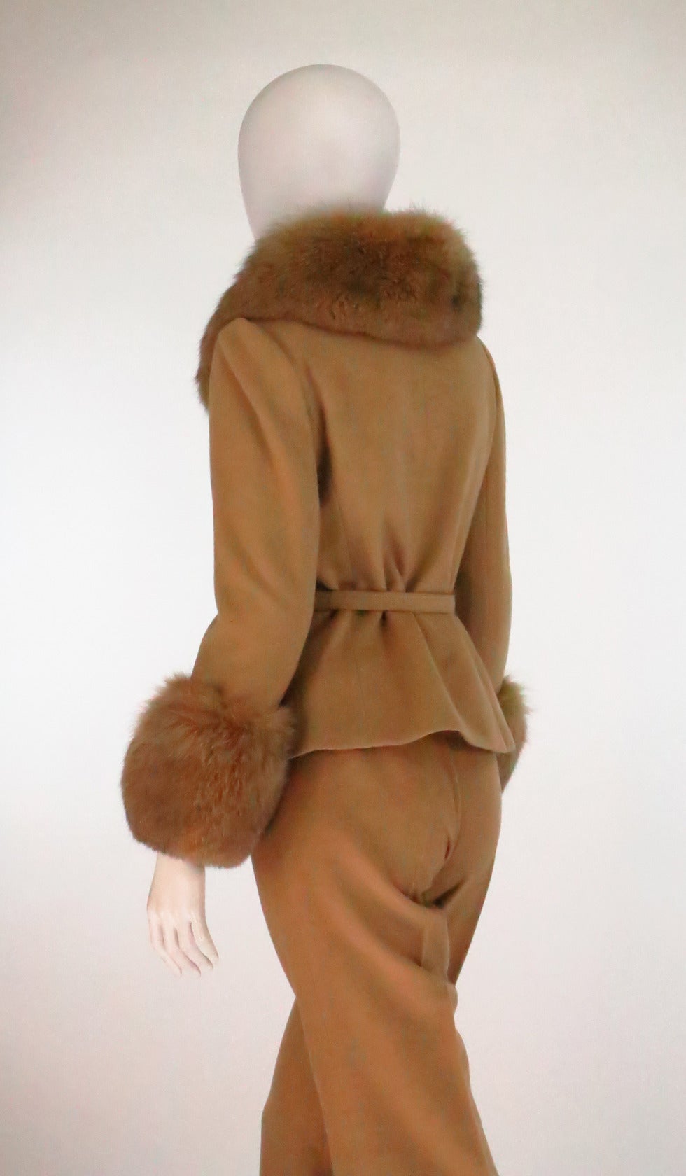 1960s Martha Palm Beach fur trimmed 100% camel hair trouser set 1