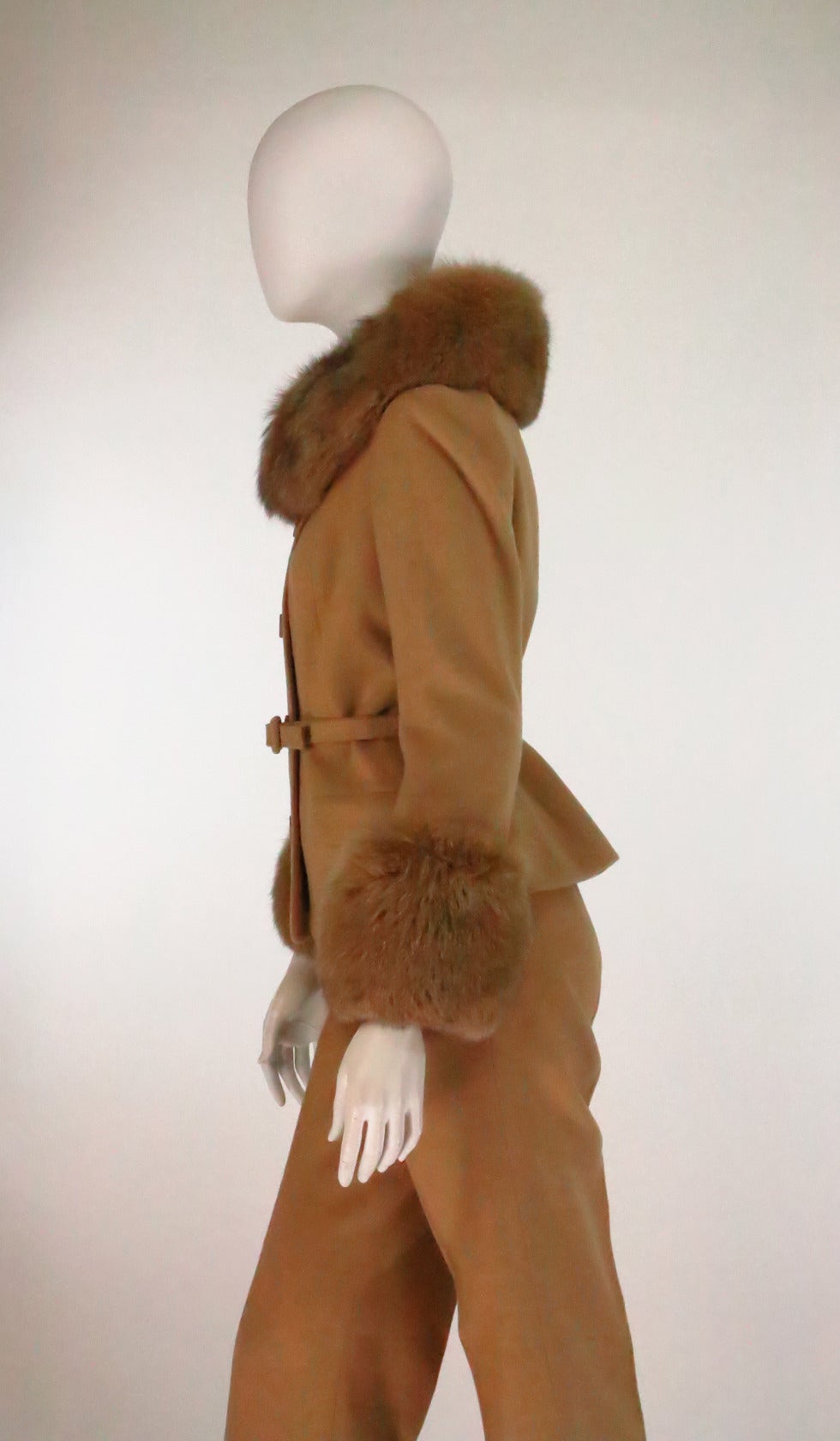 1960s Martha Palm Beach fur trimmed 100% camel hair trouser set 2