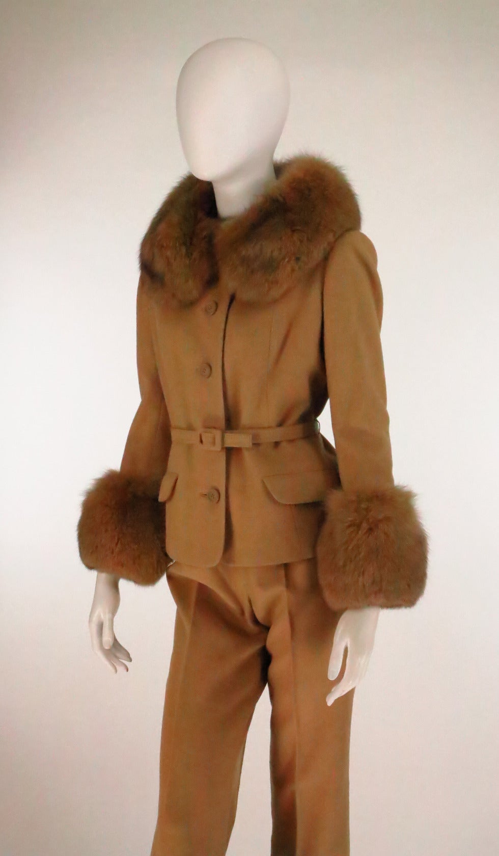 1960s Martha Palm Beach fur trimmed 100% camel hair trouser set 3