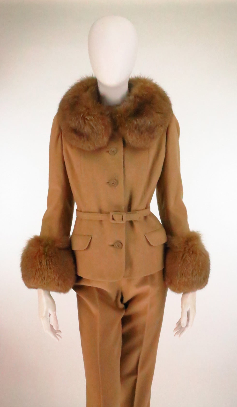 1960s Martha Palm Beach fur trimmed 100% camel hair trouser set 4