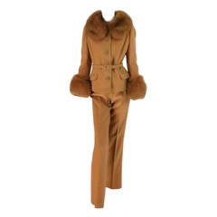 1960s Martha Palm Beach fur trimmed 100% camel hair trouser set