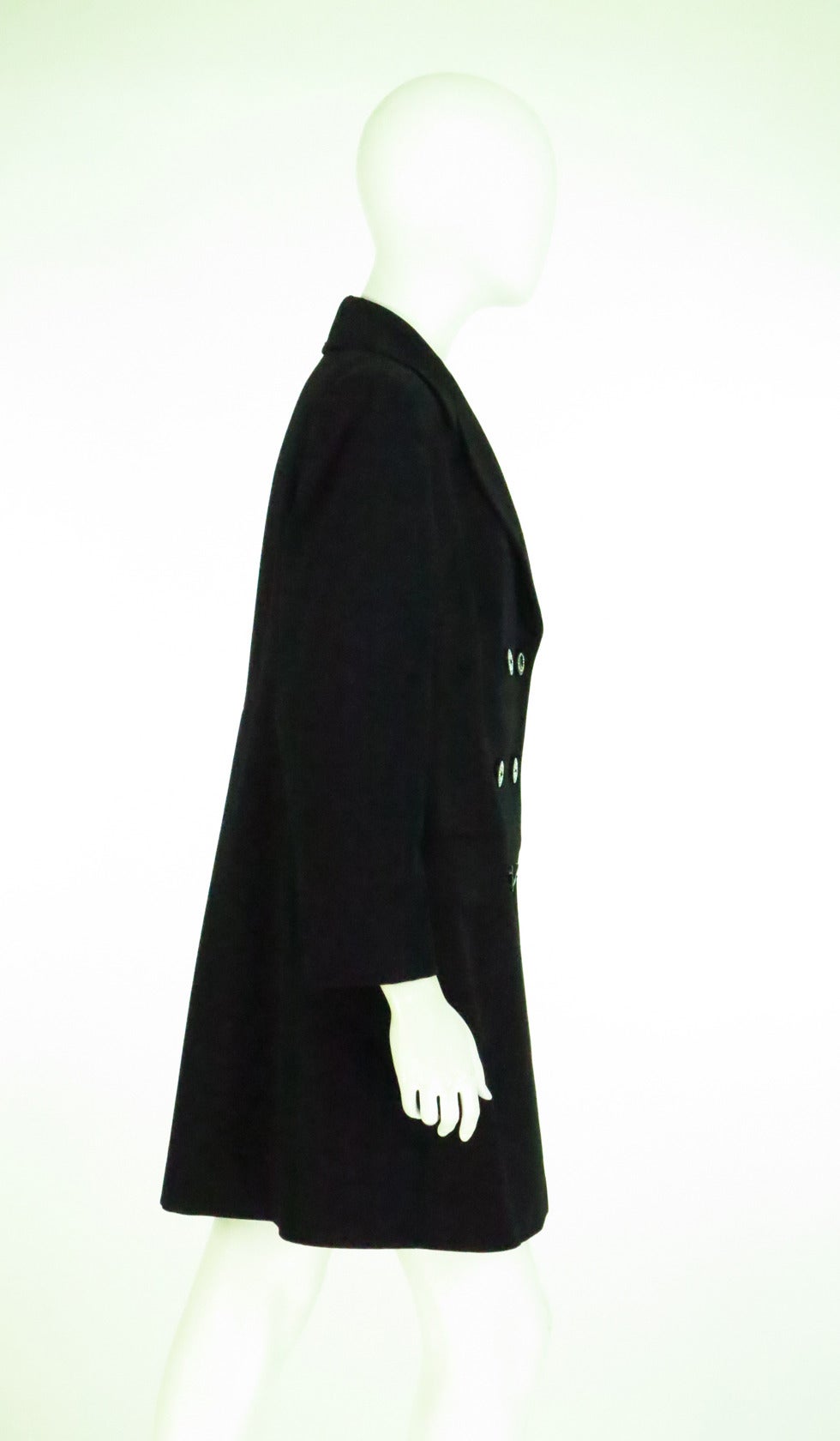 Valentino Black wool double breasted evening coat 14 In Excellent Condition In West Palm Beach, FL