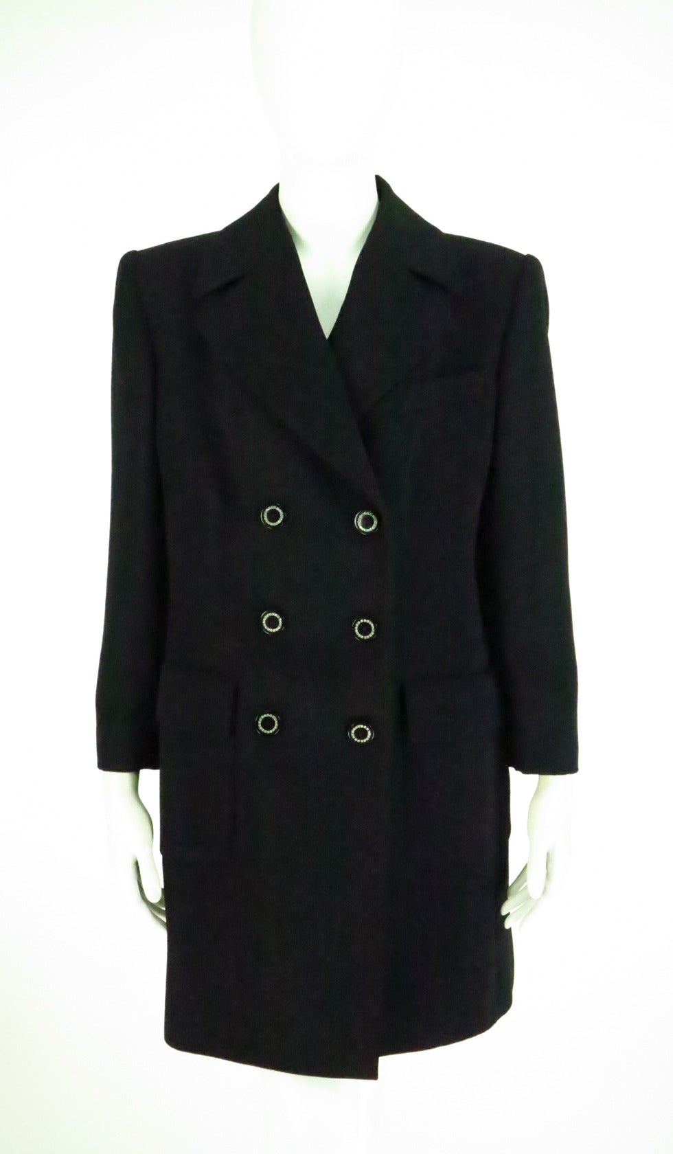 Valentino Black wool double breasted evening coat 14 4