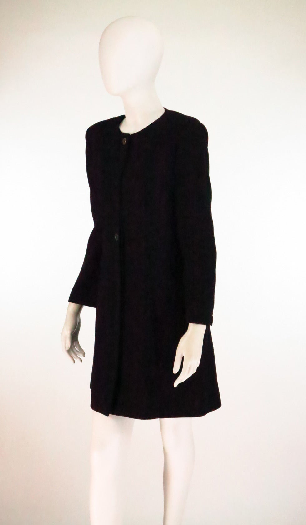 Fendi Black wool reversed seam collarless coat In Excellent Condition In West Palm Beach, FL