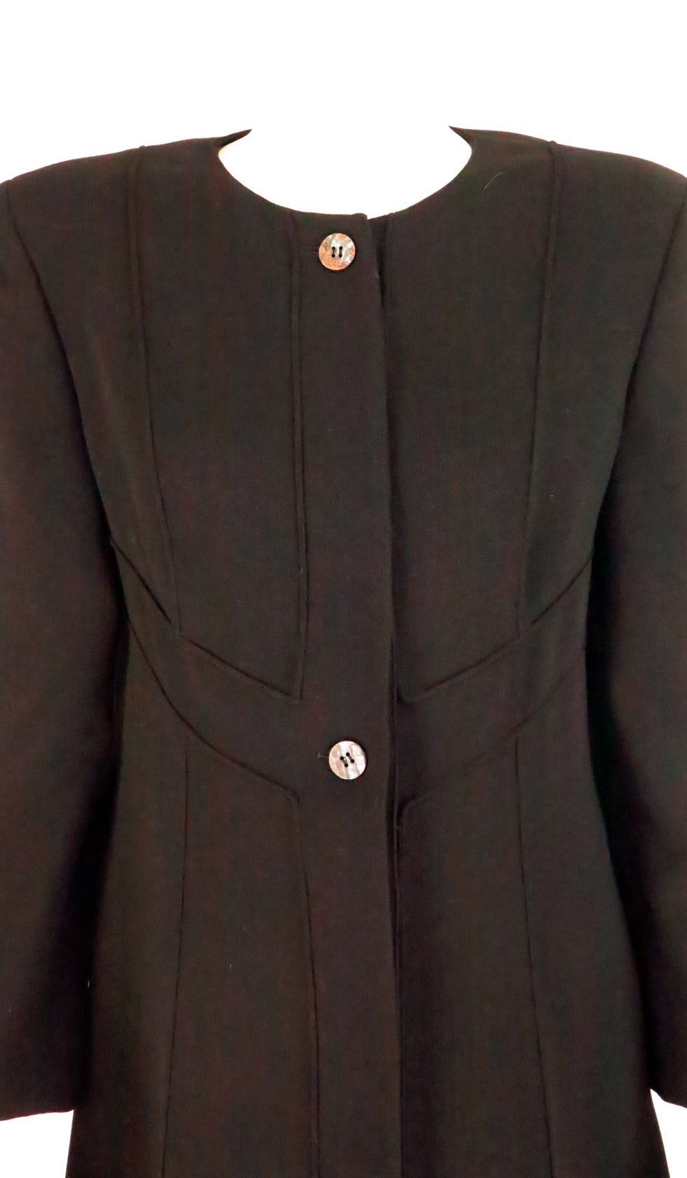 Fendi Black wool reversed seam collarless coat 5