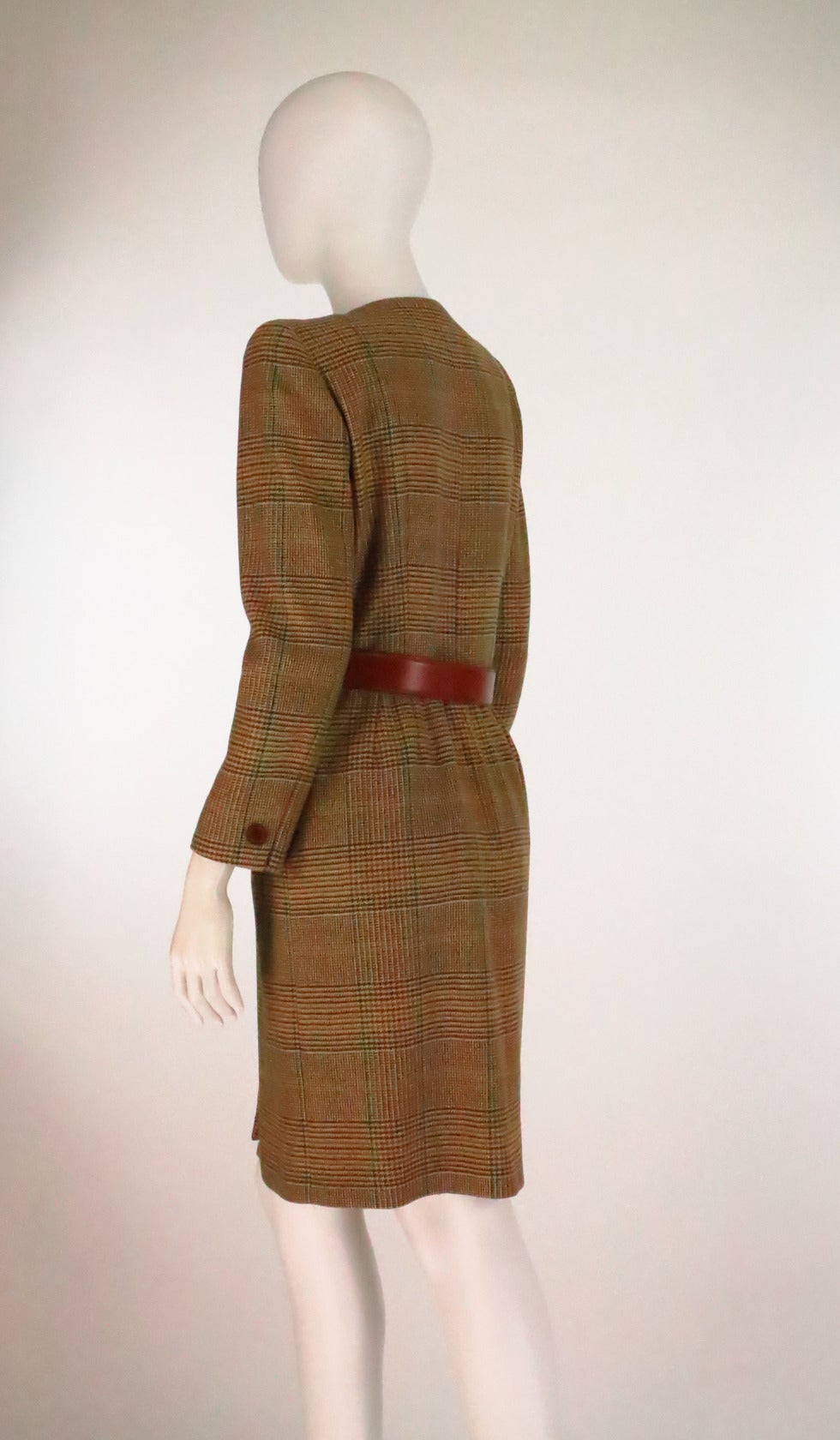 Brown Oscar de la Renta wool plaid 4 pocket coat dress