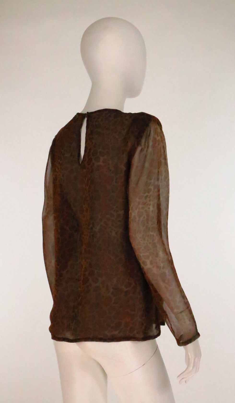 Women's 1990s Yves St Laurent leopard print silk chiffon blouse