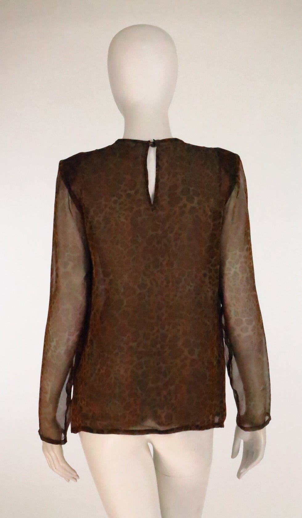 1990s Yves St Laurent leopard print silk chiffon blouse 1