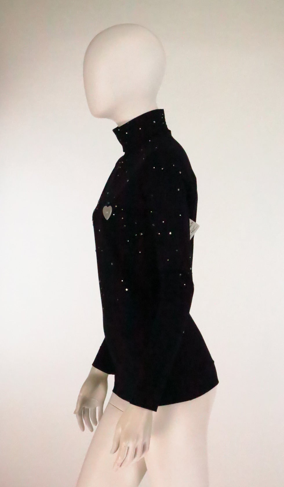 1980s  Moschino Star Gazer embroidered rhinestone silky pullover top In Excellent Condition In West Palm Beach, FL