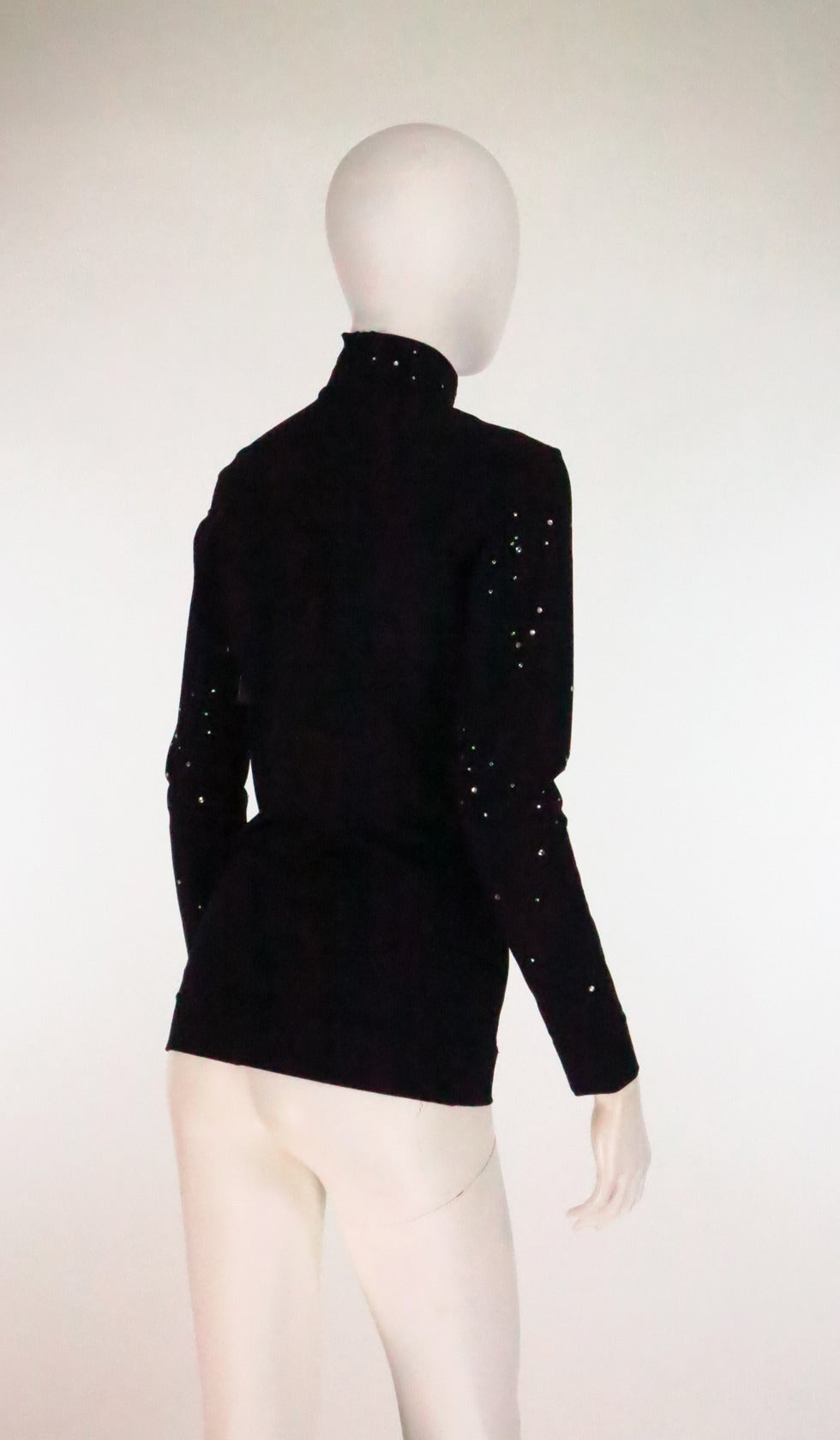 1980s  Moschino Star Gazer embroidered rhinestone silky pullover top 1