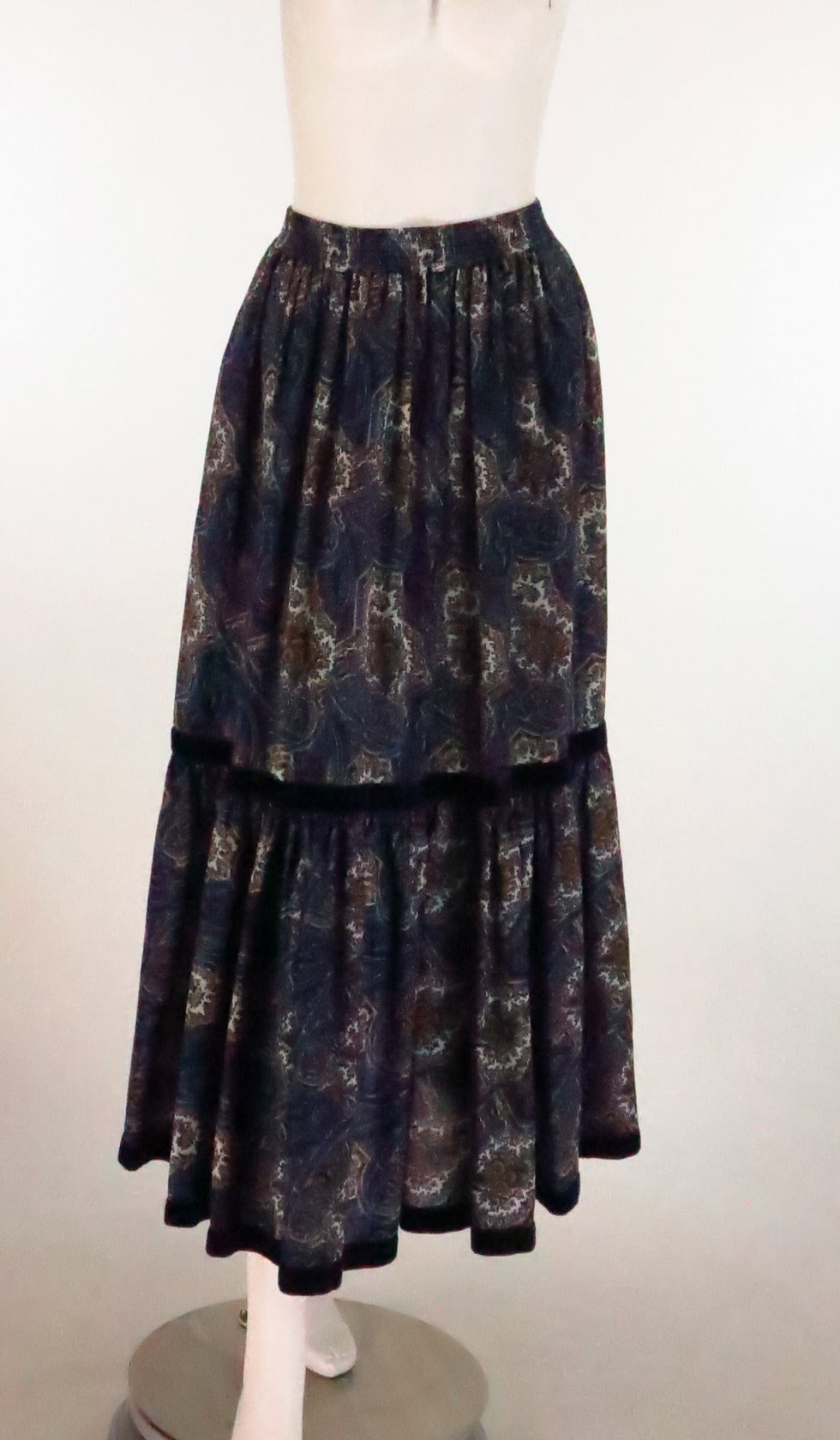 Iconic 1970s Yves St Laurent YSL paisley challis tiered peasant skirt ...