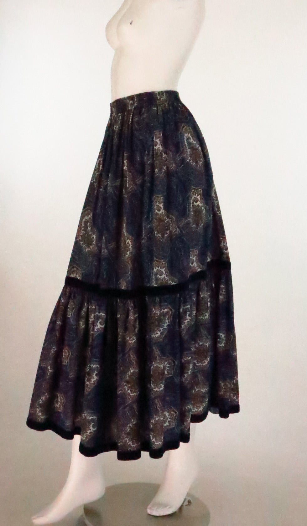 Iconic 1970s Yves St Laurent YSL paisley challis tiered peasant skirt In Excellent Condition In West Palm Beach, FL