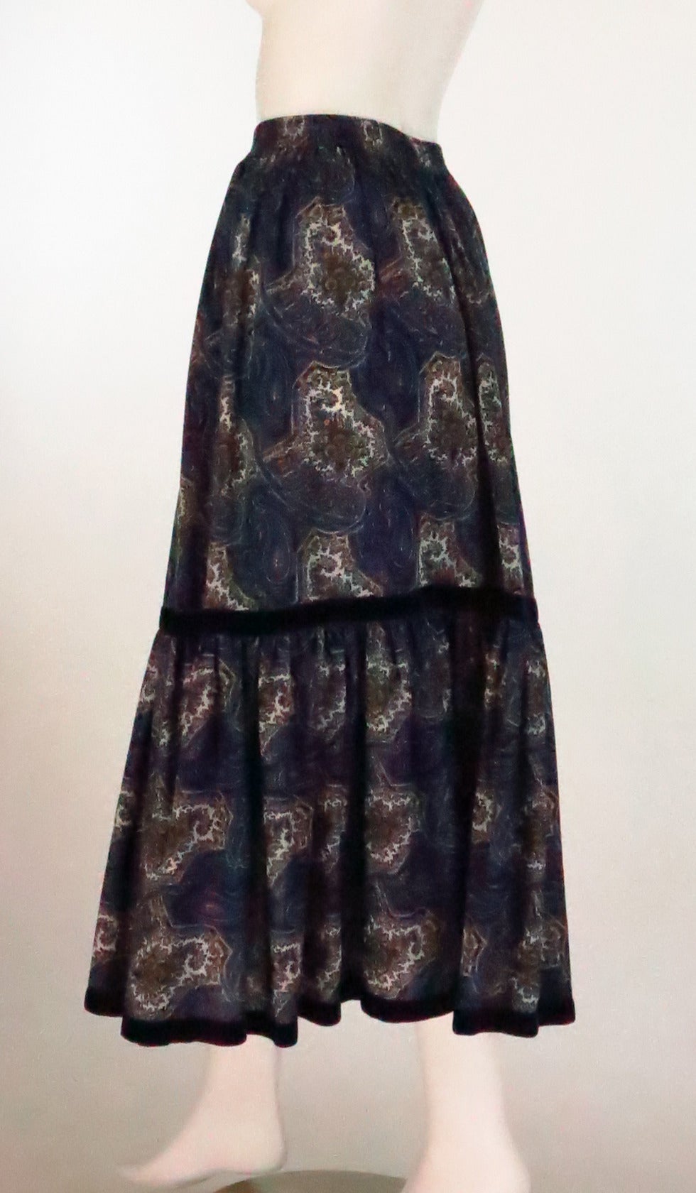 Women's Iconic 1970s Yves St Laurent YSL paisley challis tiered peasant skirt