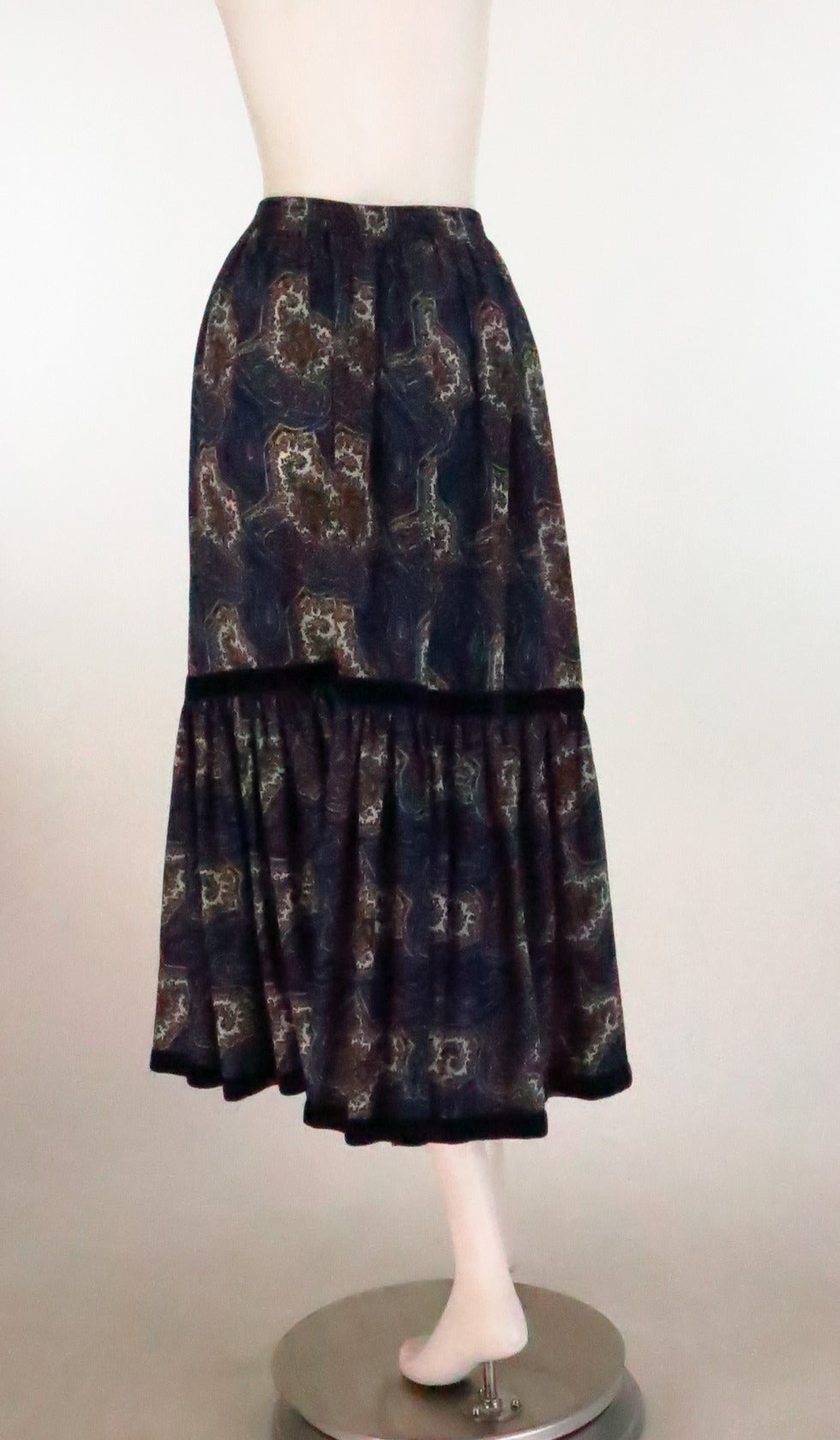 Iconic 1970s Yves St Laurent YSL paisley challis tiered peasant skirt 1
