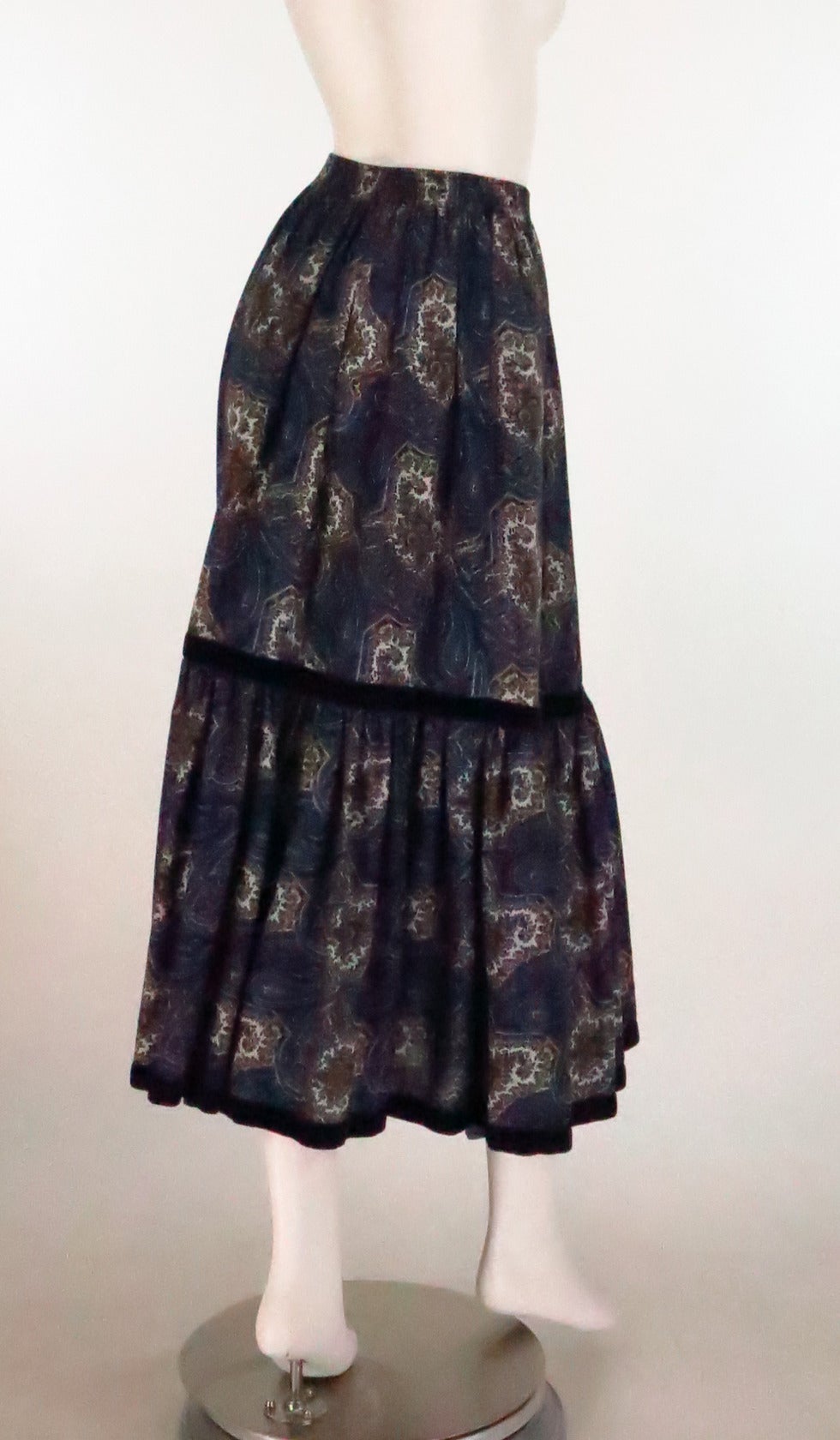 Iconic 1970s Yves St Laurent YSL paisley challis tiered peasant skirt 2