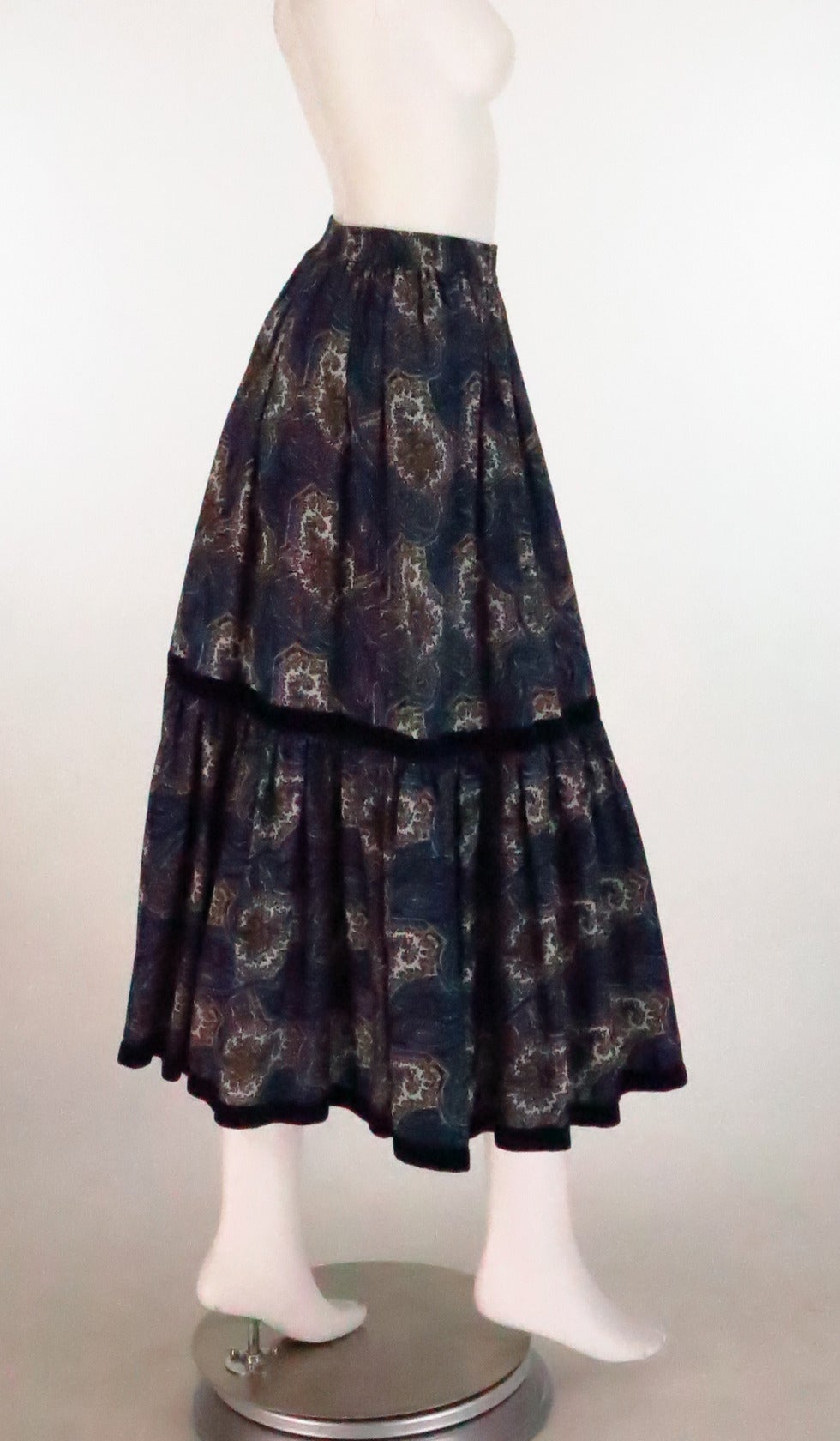 Iconic 1970s Yves St Laurent YSL paisley challis tiered peasant skirt 3