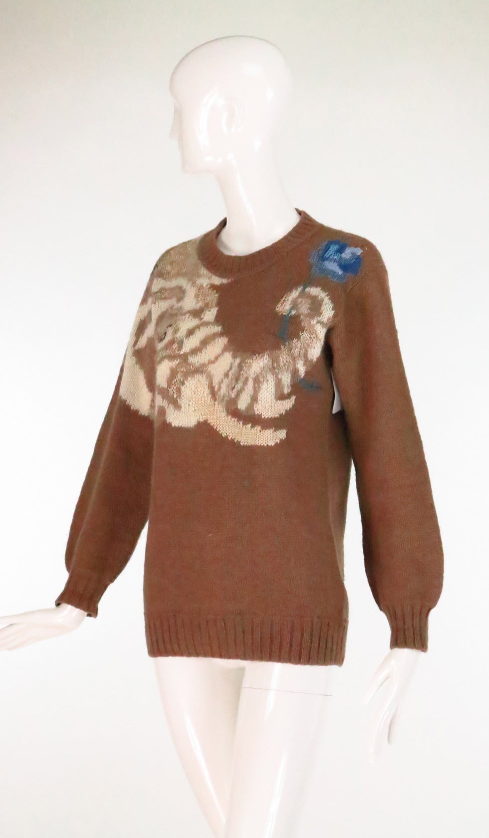 1980s Krizia Maglia Gentle Elephant with flower knit sweater at 1stDibs
