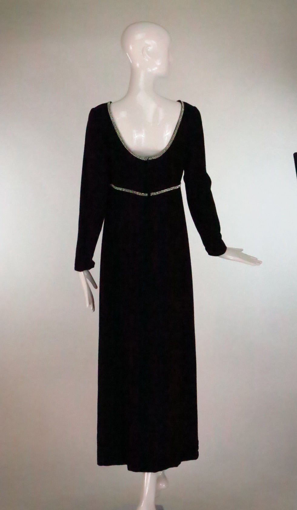 1960s Mollie Parnis wool crepe gown with sequin trim 1