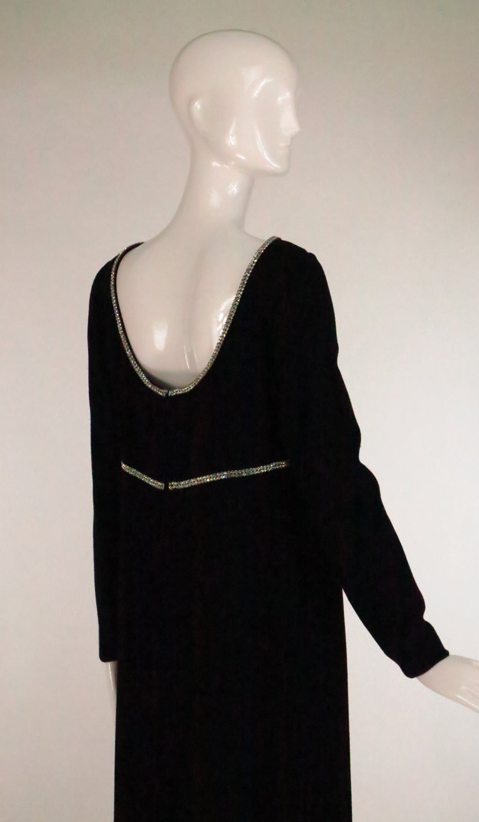 1960s Mollie Parnis wool crepe gown with sequin trim 2
