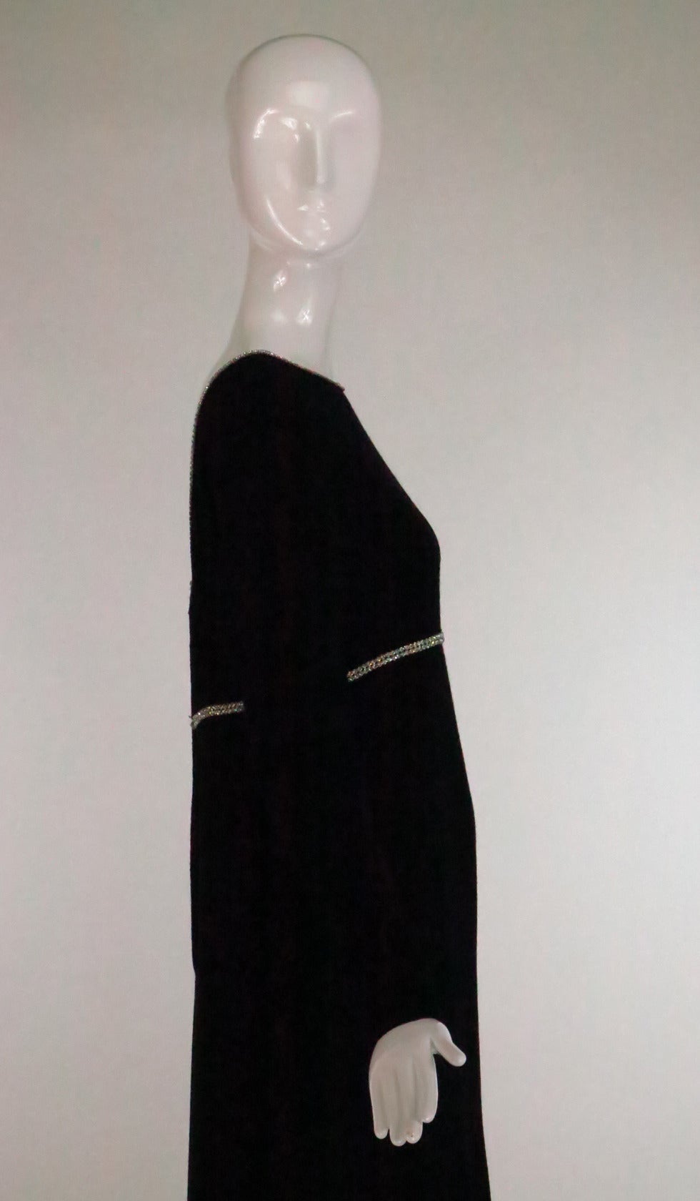 1960s Mollie Parnis wool crepe gown with sequin trim 3