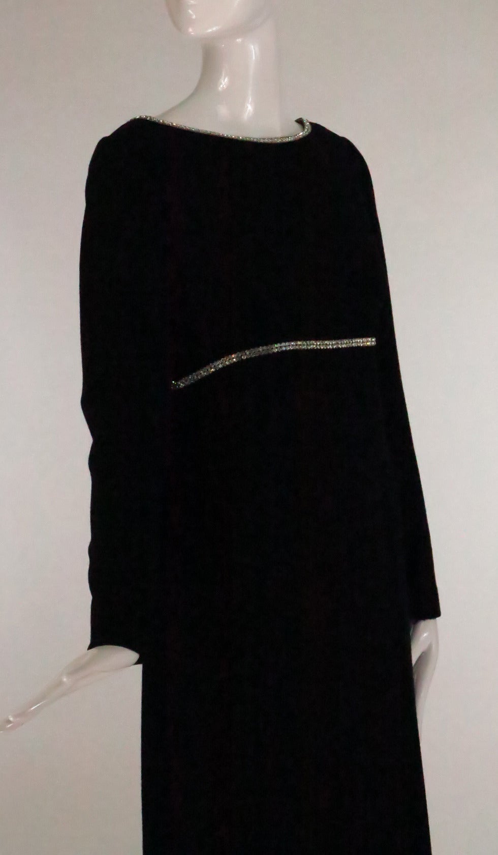 1960s Mollie Parnis wool crepe gown with sequin trim 4