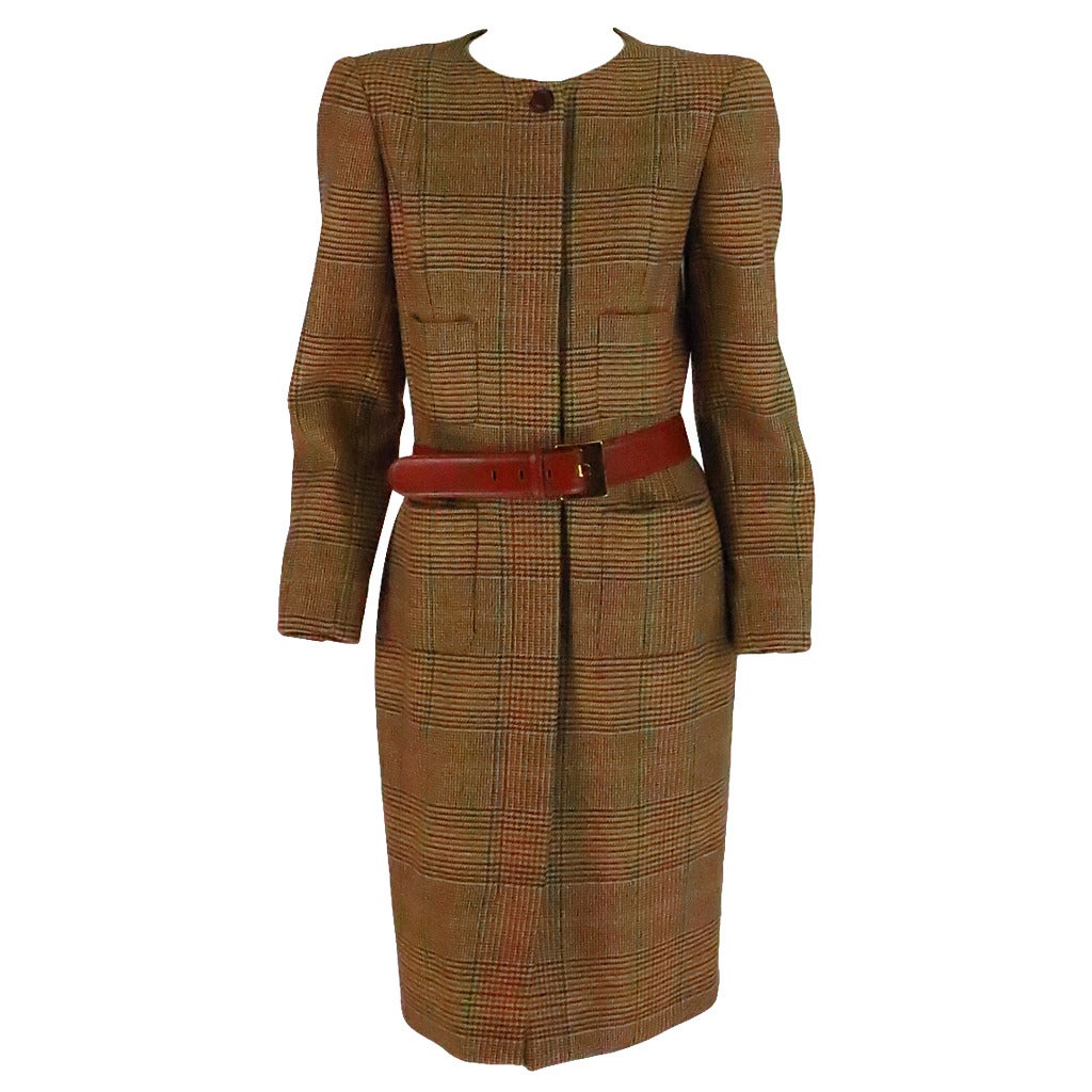 Oscar de la Renta wool plaid 4 pocket coat dress