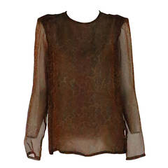 Vintage 1990s Yves St Laurent leopard print silk chiffon blouse