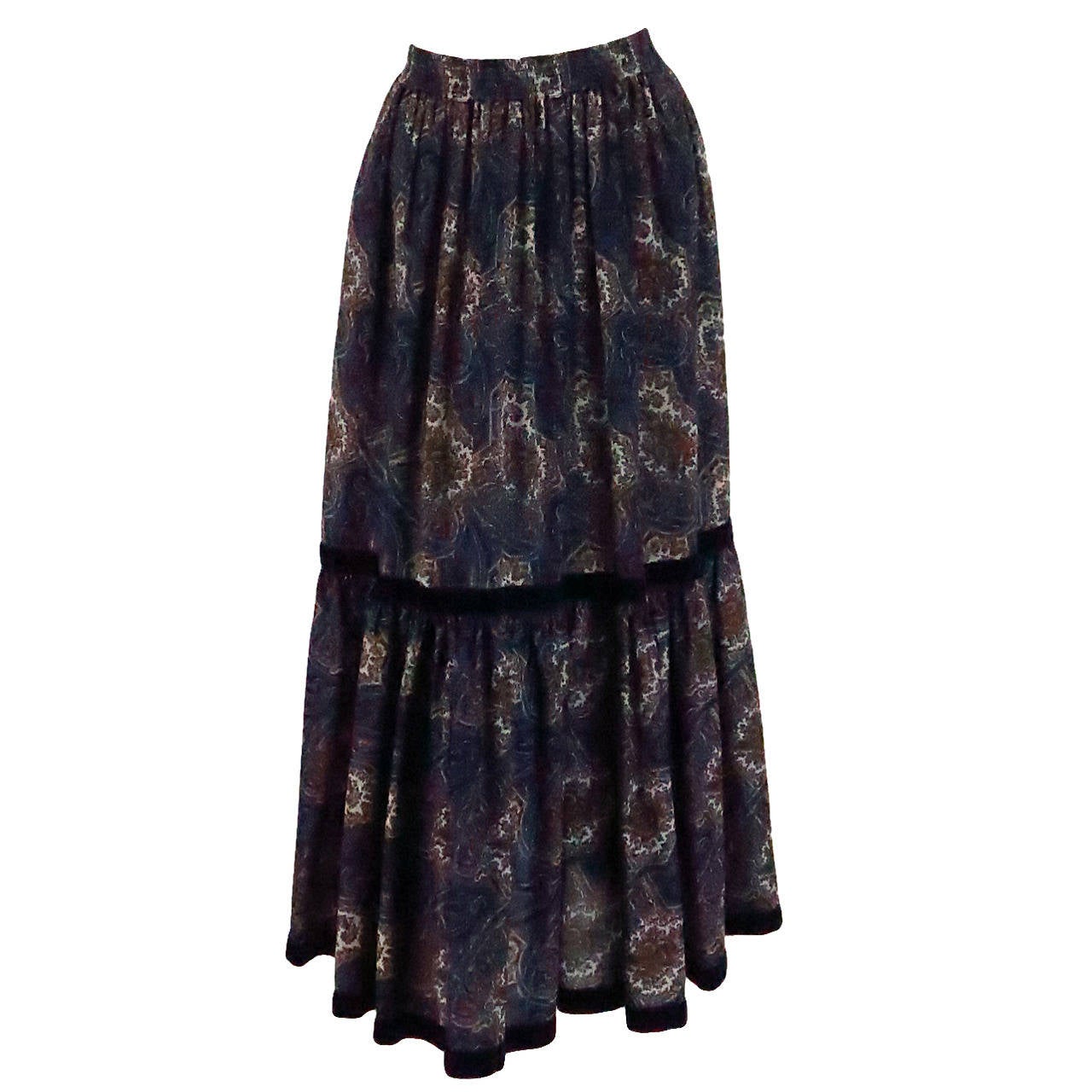 Iconic 1970s Yves St Laurent YSL paisley challis tiered peasant skirt