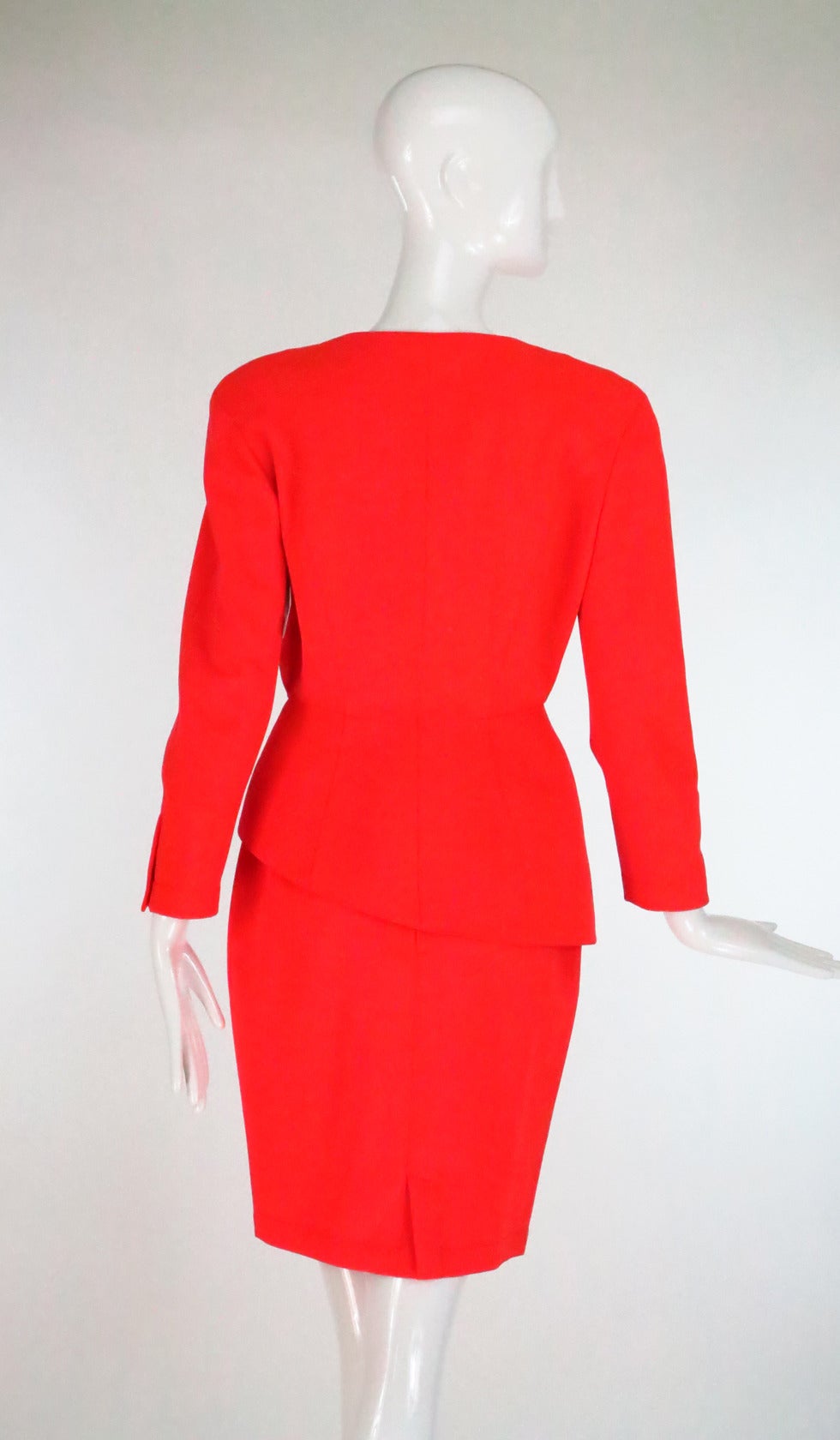 Women's 1980s Thierry Mugler bright orange futurist wool gabardine suit