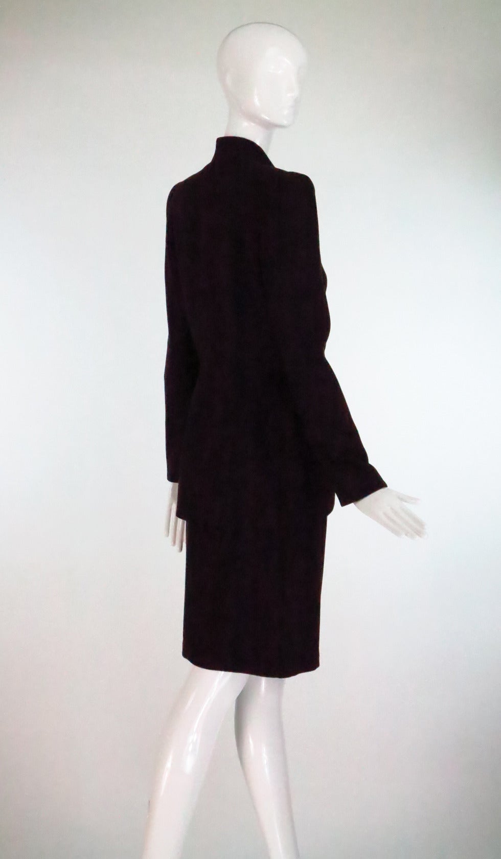 1980s Thierry Mugler dark brown wool gabardine nipped waist peplum skirt suit In Excellent Condition In West Palm Beach, FL