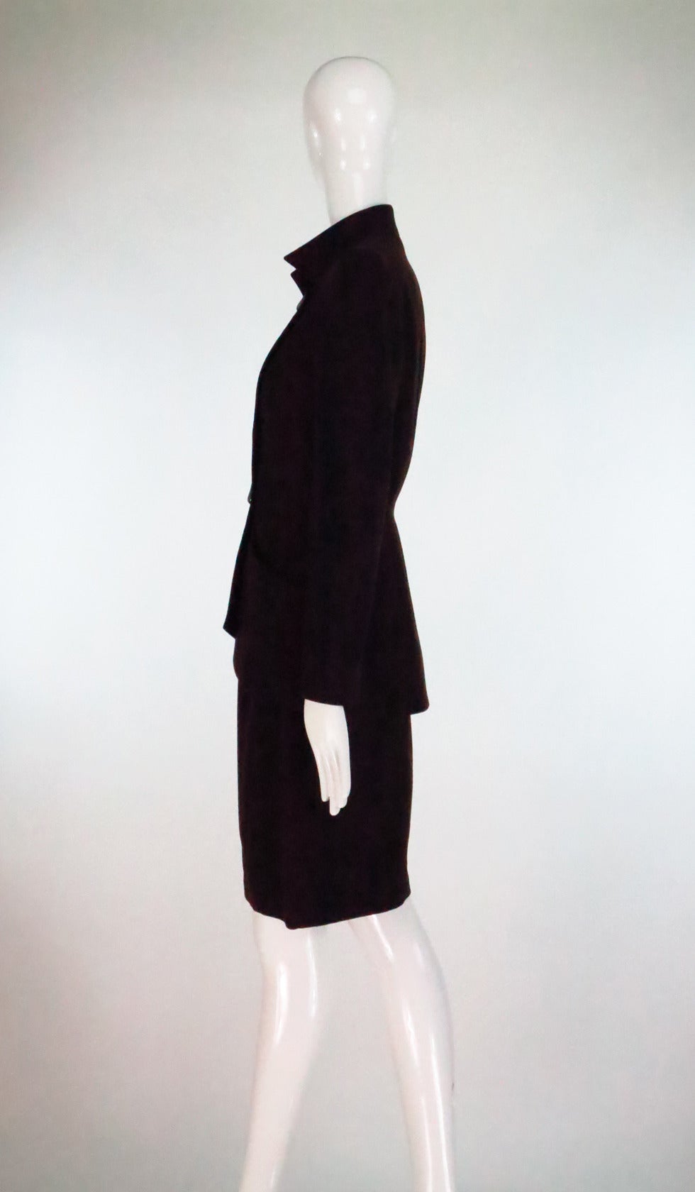 1980s Thierry Mugler dark brown wool gabardine nipped waist peplum skirt suit 2