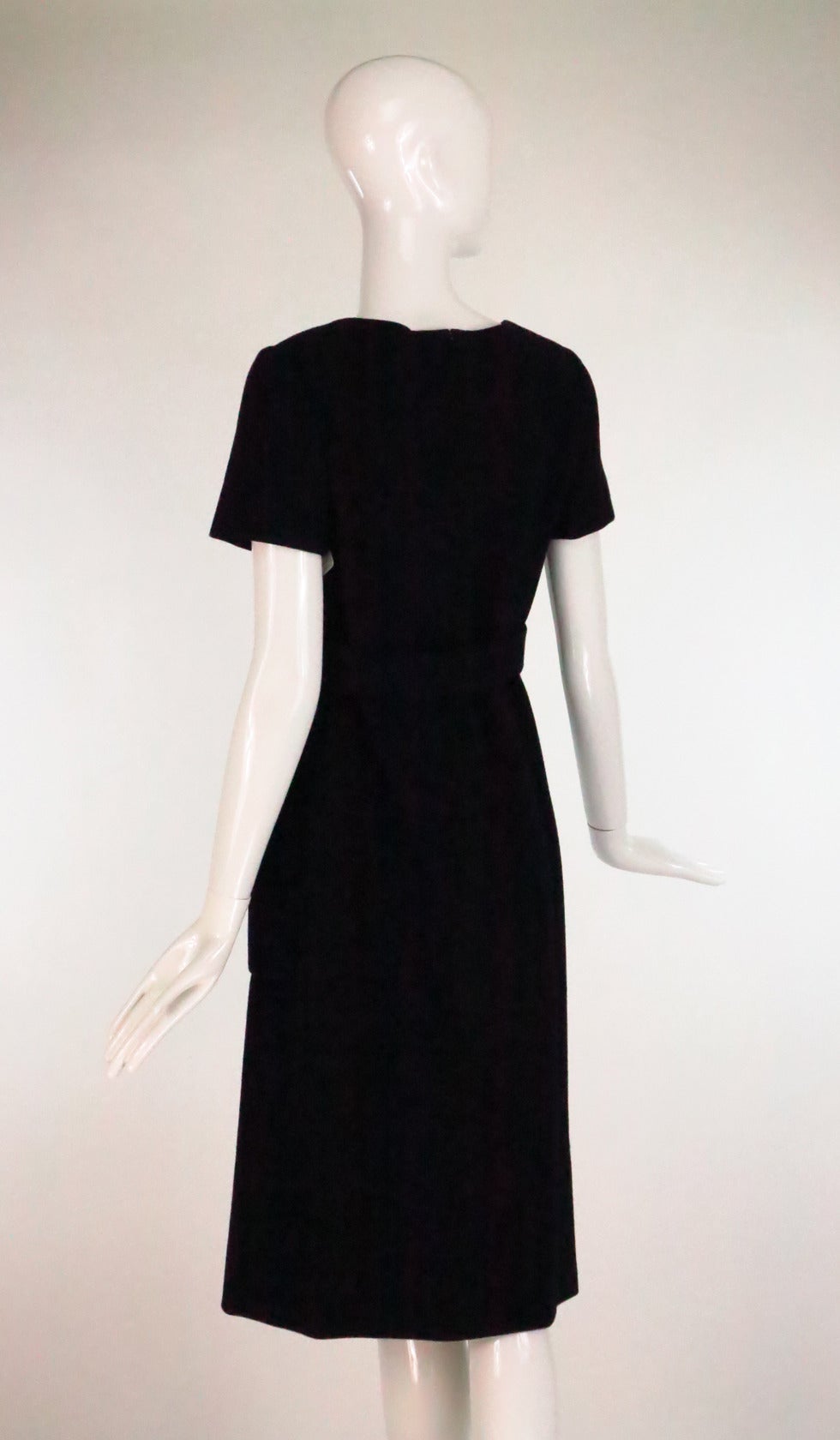 Women's Rare Norell-Tassell label black wool high waist patch pocket dress