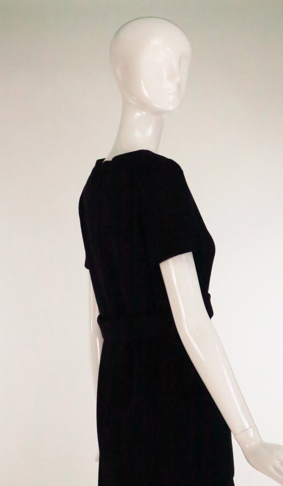 Rare Norell-Tassell label black wool high waist patch pocket dress 2