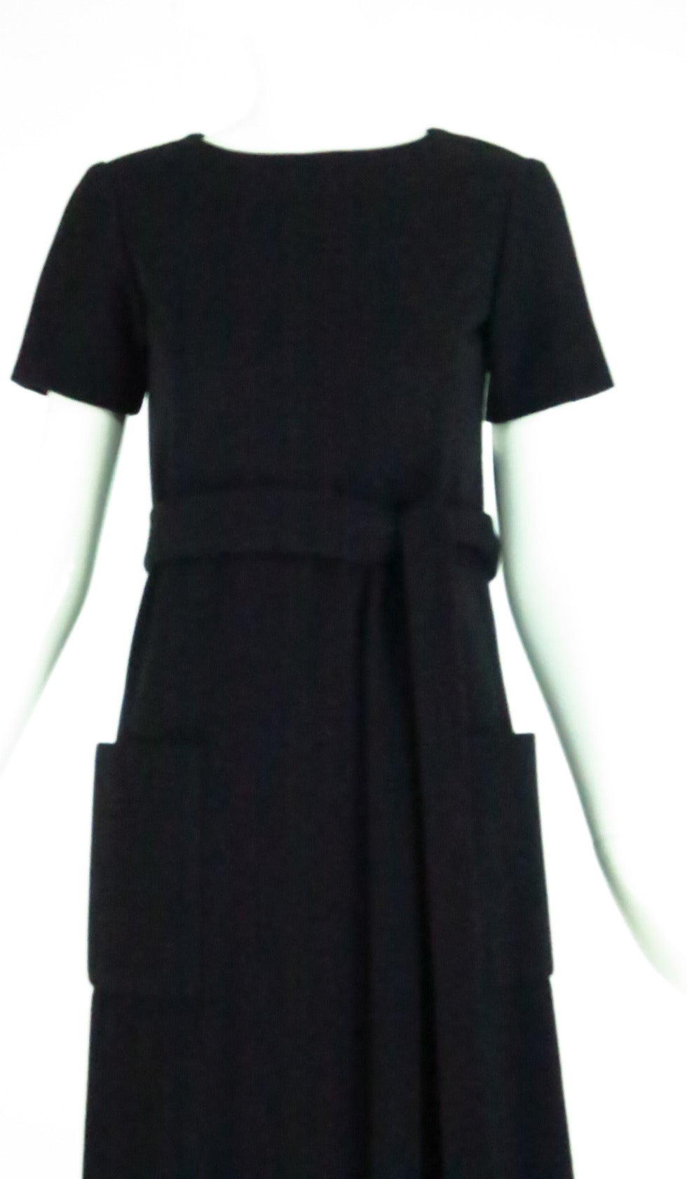 Rare Norell-Tassell label black wool high waist patch pocket dress 4