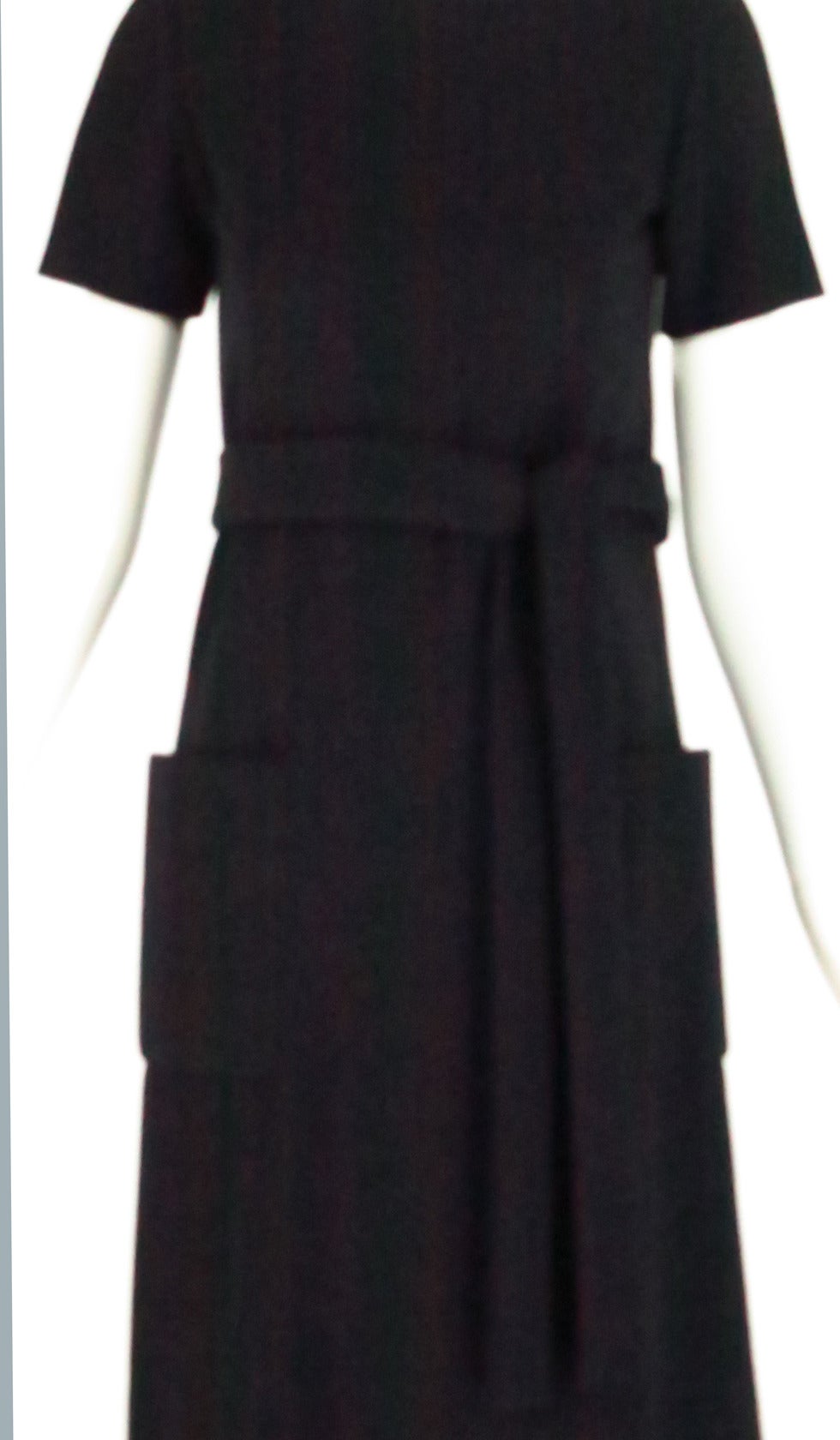 Rare Norell-Tassell label black wool high waist patch pocket dress 5