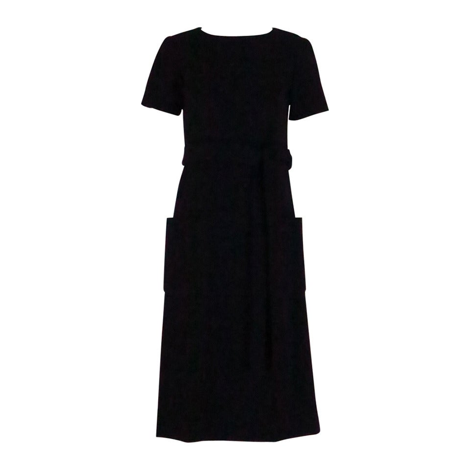 Rare Norell-Tassell label black wool high waist patch pocket dress